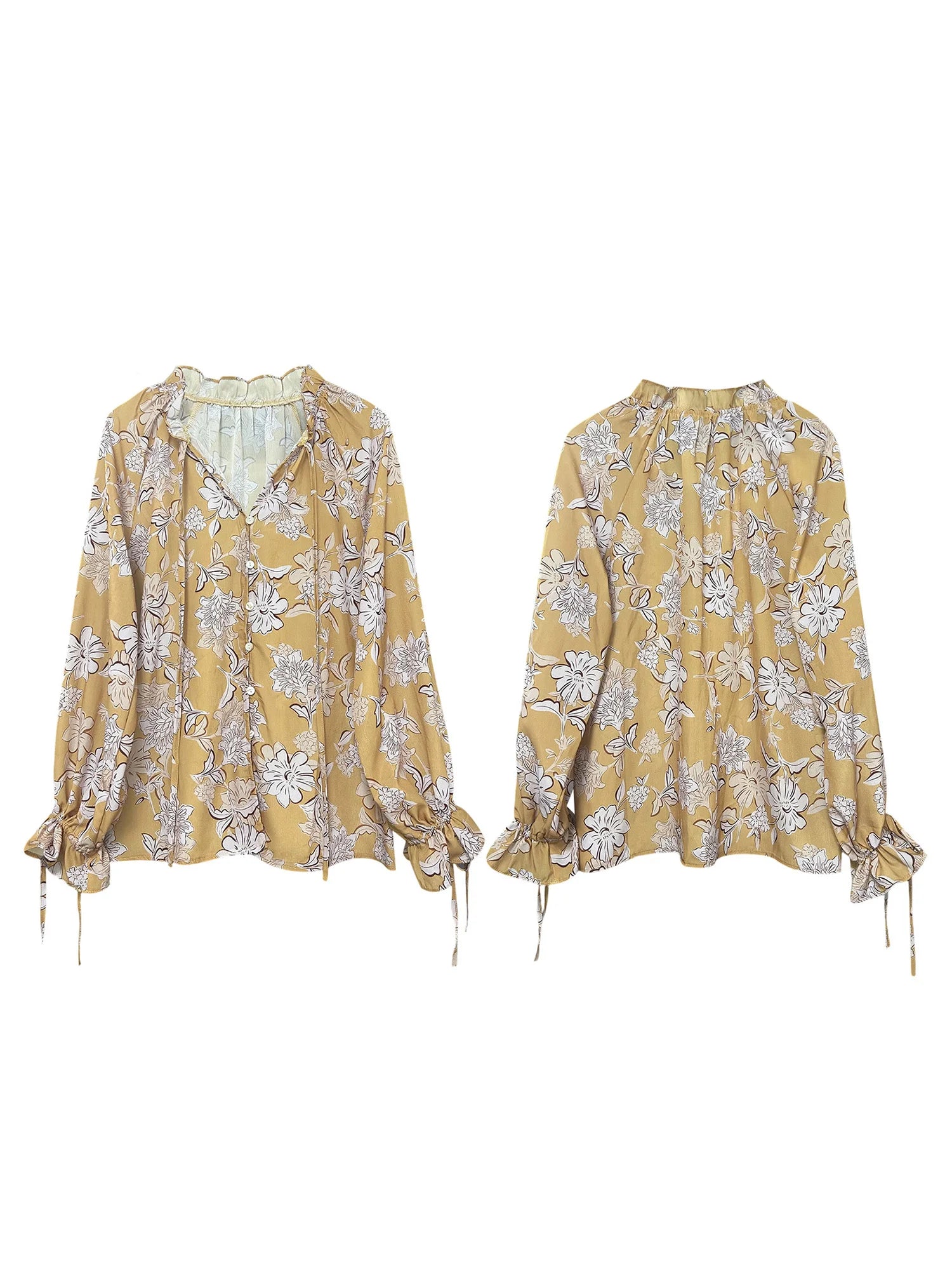 Women s Fashion Boho Floral Print Blouse V Neck Button Down Long Sleeve Tie Front Casual Shirt Top