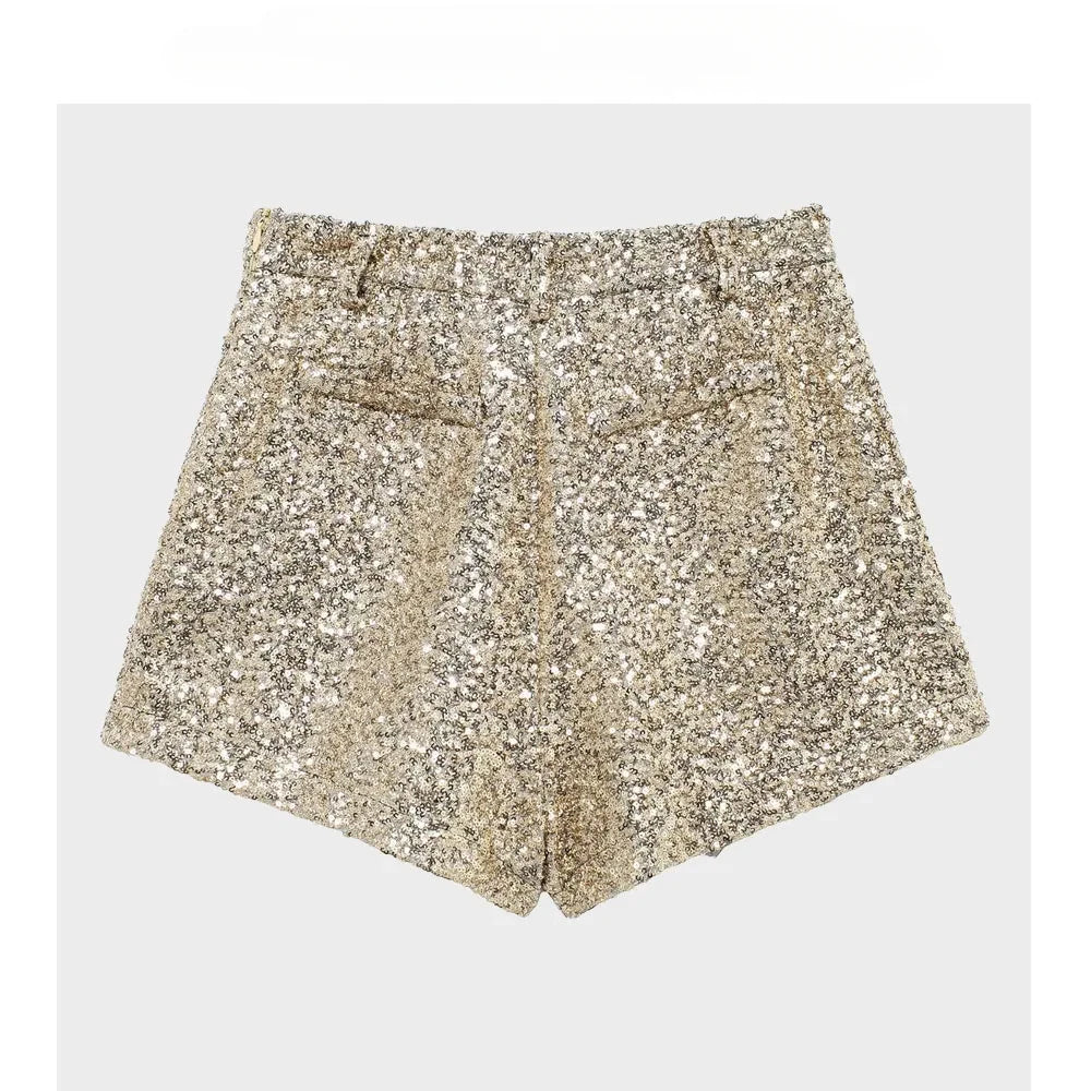 Korean Dongdaemun 2025 High-end Temperament Sexy Sequins Mid-waist Casual All-match Shorts