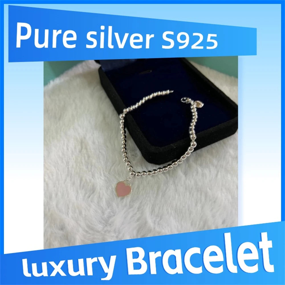 Étiquette coeur en argent Sterling 925 pur sur bracelet abead, personnalité de fête, haute qualité, mode luxe, banquet