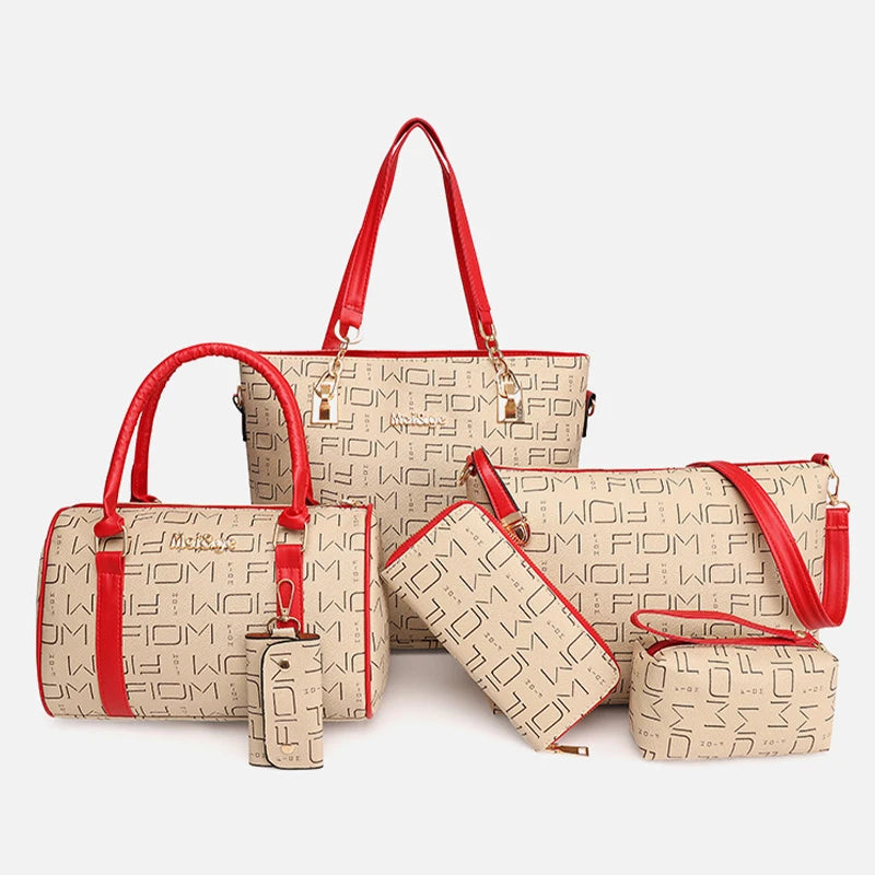 Pahajim 6-Pcs Women Handbag Purse Shoulder Totes Satchel Bags Top-Handle Boston Bag Crossbody Bag Wallet Messenger Set