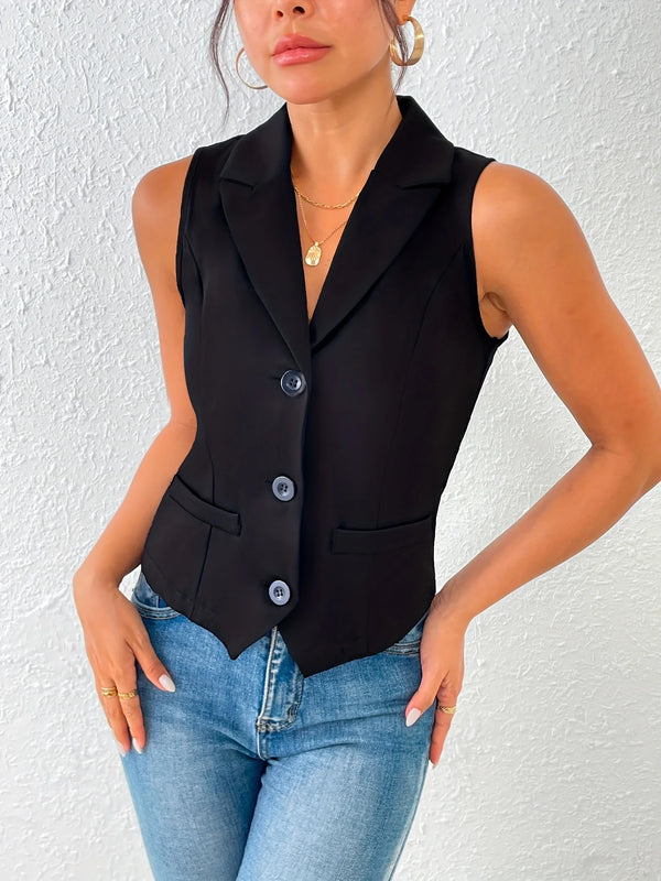 Women's Button-Down V-Neck Ladies Suit Vest Casual Sleeveless Regular Fit Lapel Vest