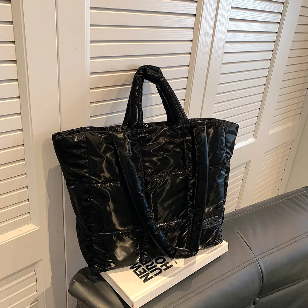 Women Checkered Quilted Handbag Solid Color Puffer Hand Carry Bag Large Capacity Casual Ladies Girls Trendy Bag