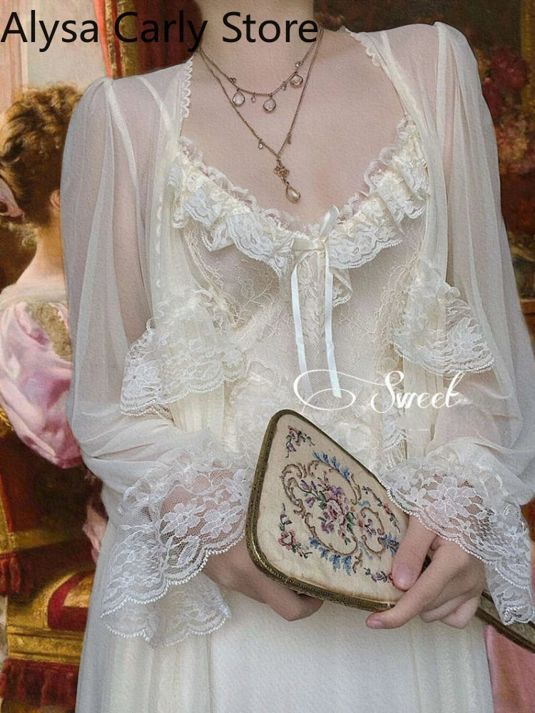 French Sweet Vintage Fairy Dress Women 2022 Autumn Lace Sexy Casual Korean Dress Female Court Chiffon Elegant Long Strap Dresses