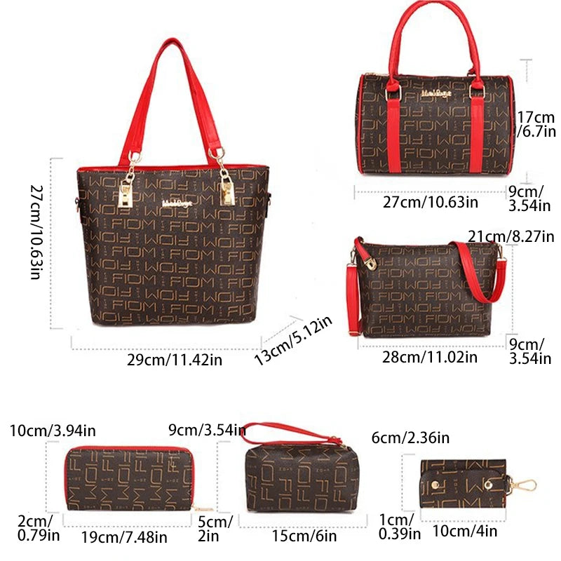 Pahajim 6-Pcs Women Handbag Purse Shoulder Totes Satchel Bags Top-Handle Boston Bag Crossbody Bag Wallet Messenger Set