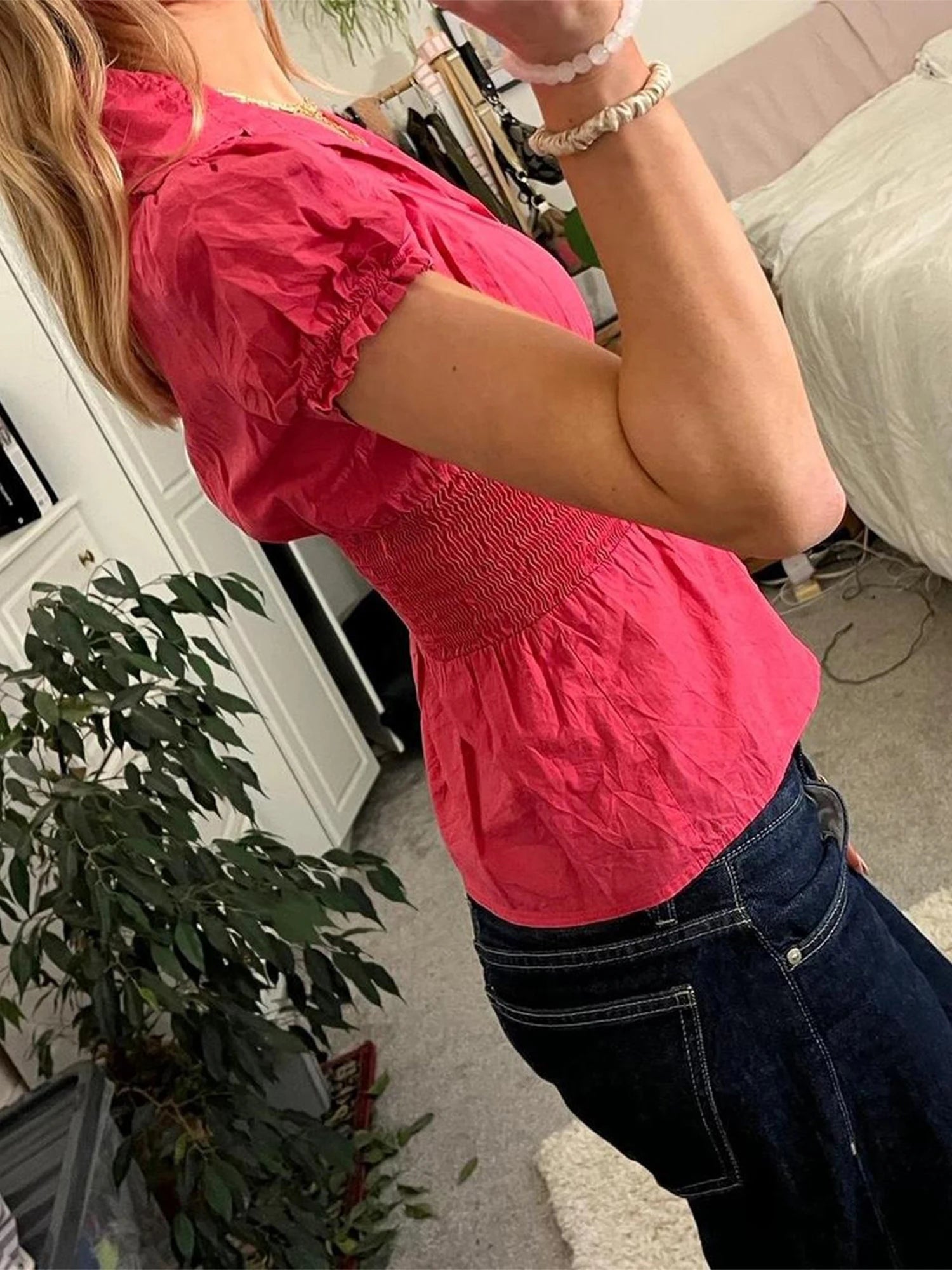 Ladies Stylish Short Sleeve Tee Shirt with Button Detail in Solid Color for Casual Streetwear and Grunge Fashion Trends