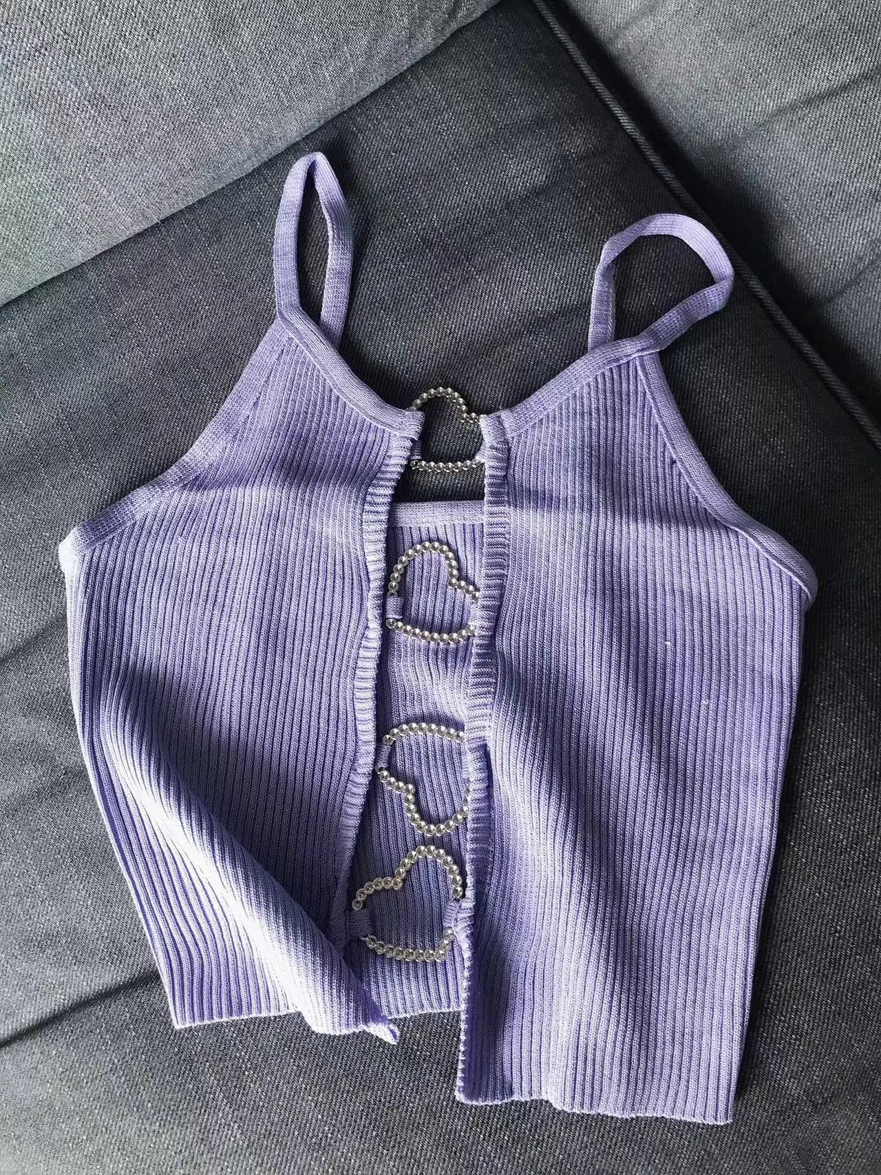 2026 New Sexy Solid Ribbed Crop Sleeveless Top - Back Heart Decor Cami Top for Women Perfect for Spring & Summer