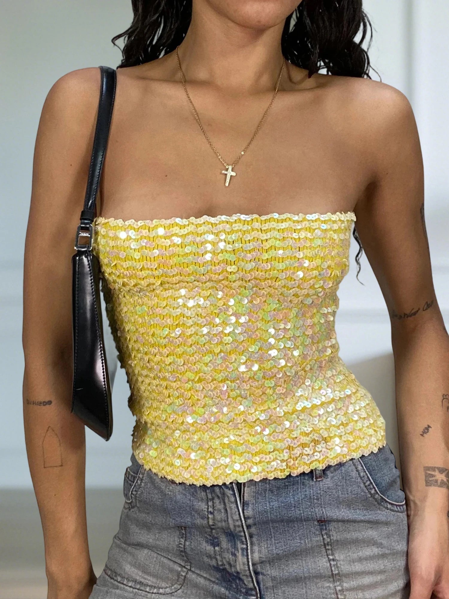 Women Glitter Halter Neck Crop Tops Sparkly Sleeveless Backless Camisole Shimmering Party Clubwear Blouses for Summer Street