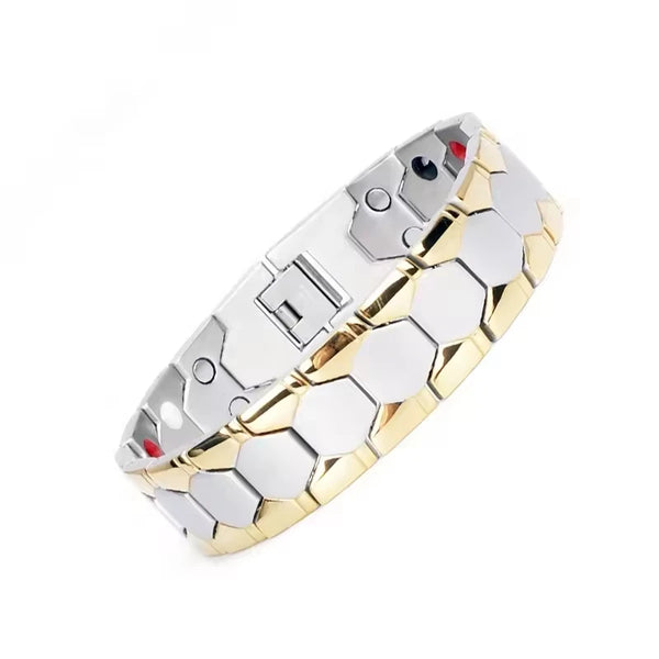 Men Bracelet Magnetic Alloy Therapy Bracelet Hexagon Luster Sleek Link Bangles Detachable Therapy Bracelet Daily Jewelry Gift