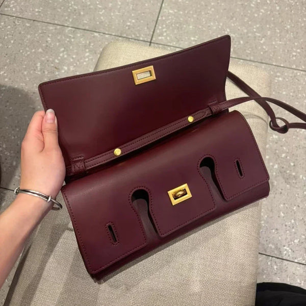 Genuine leather handbag 2025 new niche design lock small square bag vintage motorcycle style cowhide one-shoulder crossbody bag