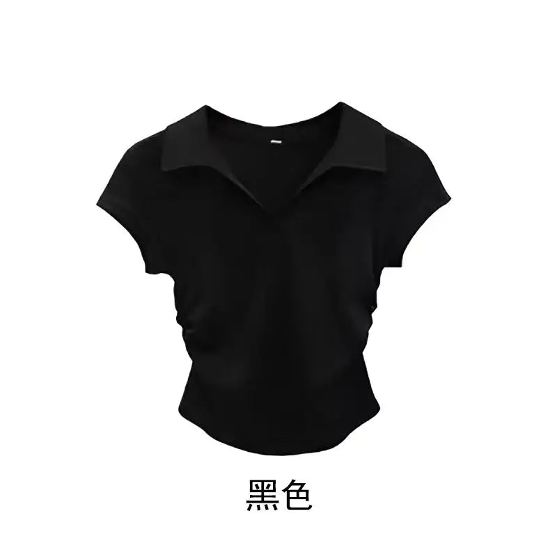 Cotton Summer Sexy Women's T Shirt Skinny Slim Basic Solid Crop Top Short Sleeve Polo TShirtCasual Top Tee for Women