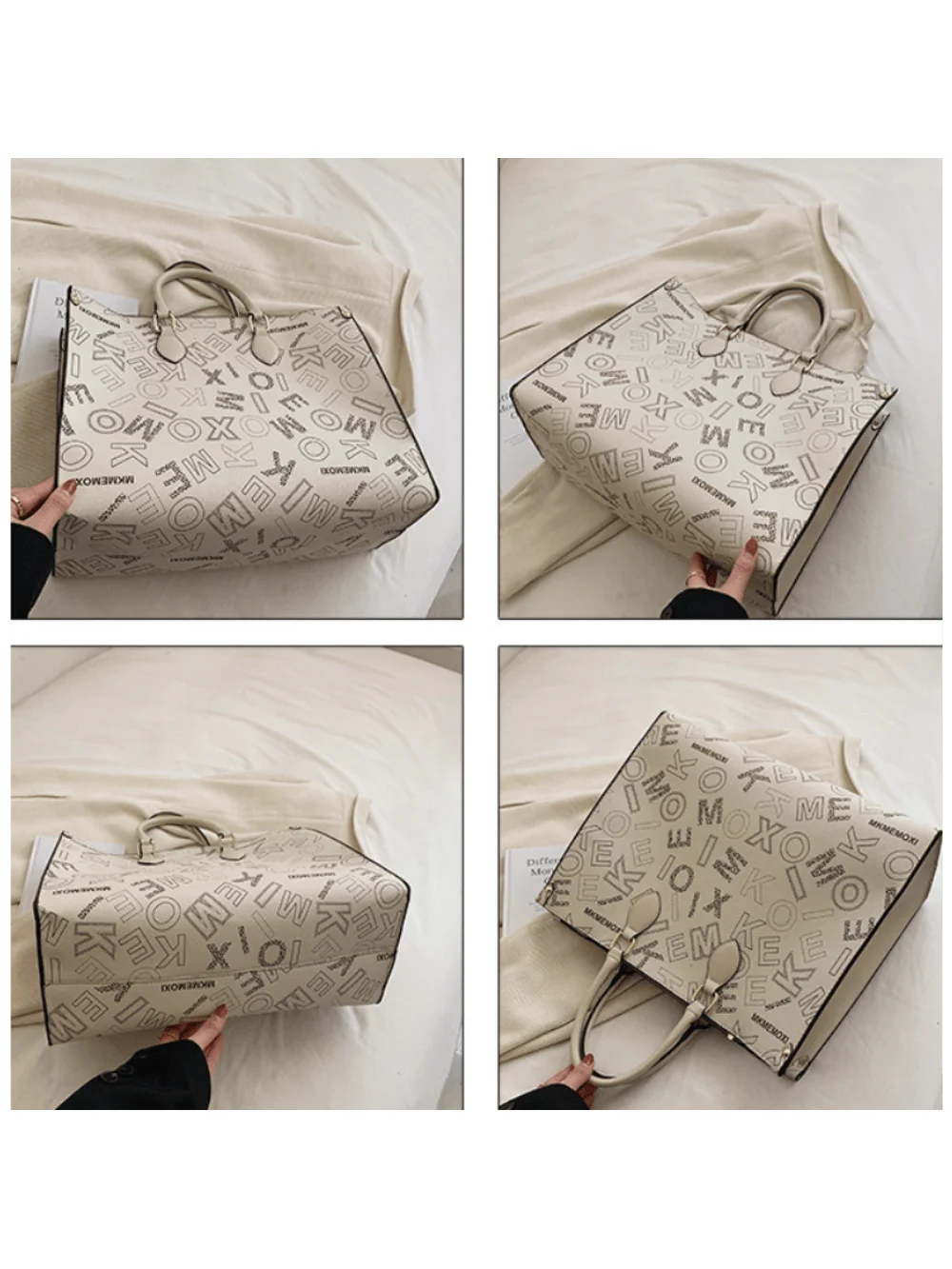 PU Leather Large Capacity Letter Tote Bag, Zipper Closure, Adjustable Shoulder Strap,  Ideal Choice for Daily Use and Gifts