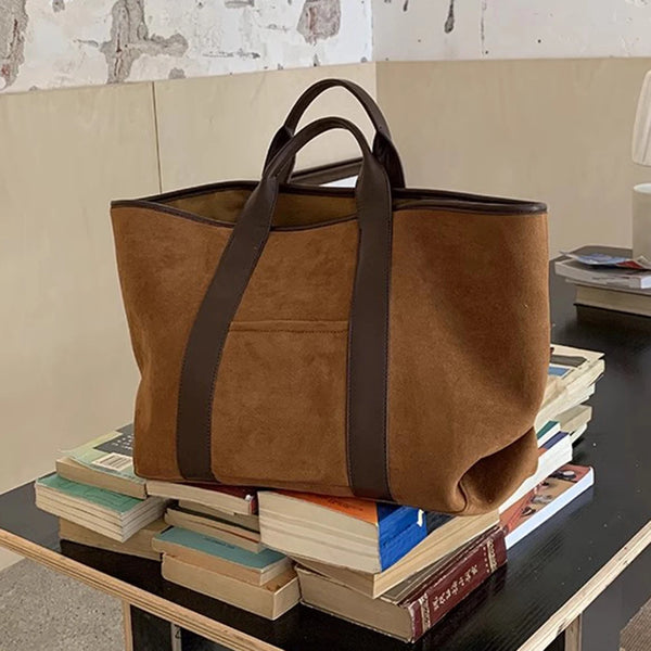 Shoulder Bag Suede Vintage Tote Bag for Women Large Capacity Satchel Bag Simple Commute Bag Shopping Bag