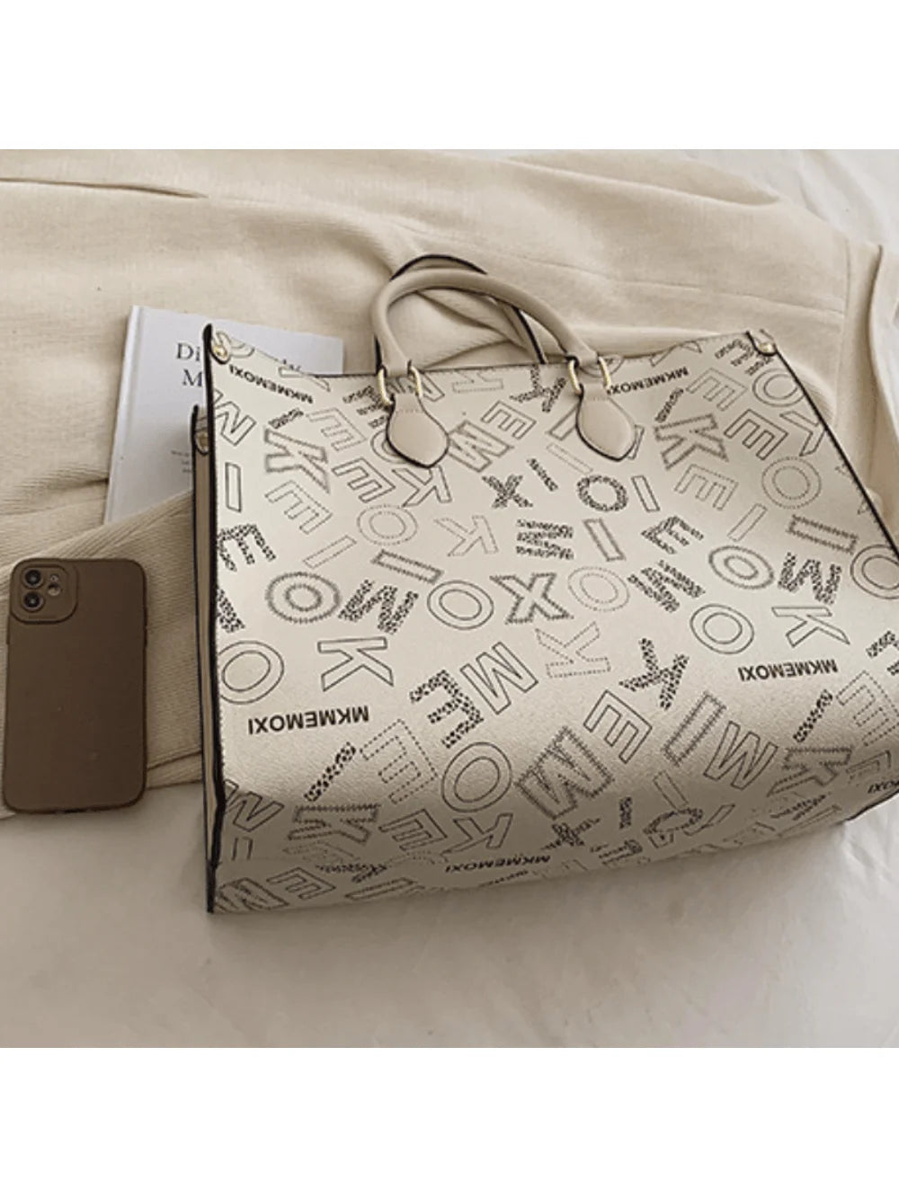 PU Leather Large Capacity Letter Tote Bag, Zipper Closure, Adjustable Shoulder Strap,  Ideal Choice for Daily Use and Gifts