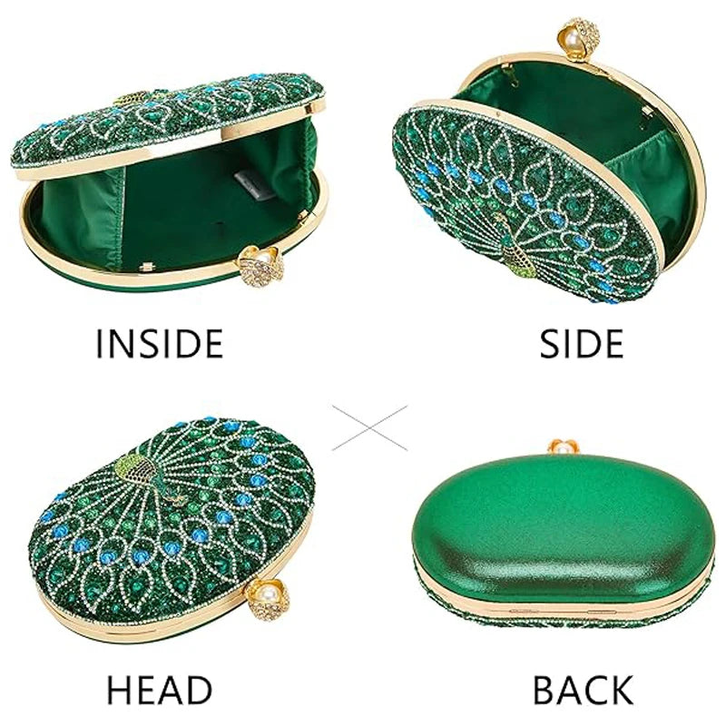 Rhinestone Clutch Purses for Women Evening Wedding Formal Party Prom Round Pearl Clasp Handbag Lady Crystal Diamond Shoulder Bag