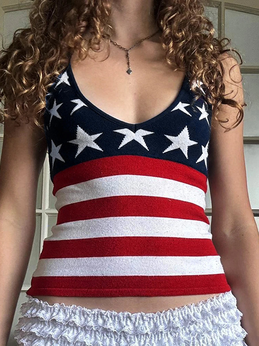 Women s Patriotic Sleeveless Tank Tops  Fit American Flag Print Halter Neck Vest for 4th of July Celebration and Summer