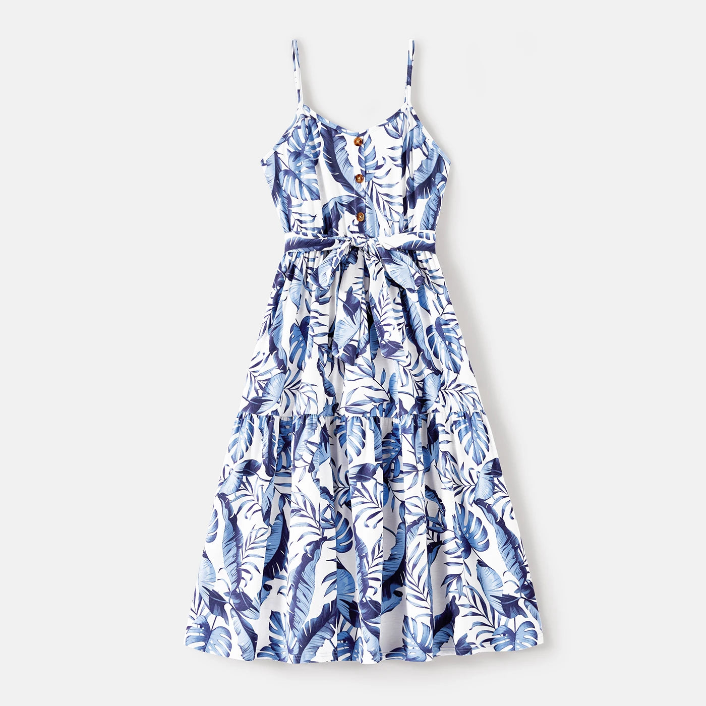 PatPat Naia Blue Floral Button Ruffle Hem Strap Women Dress
