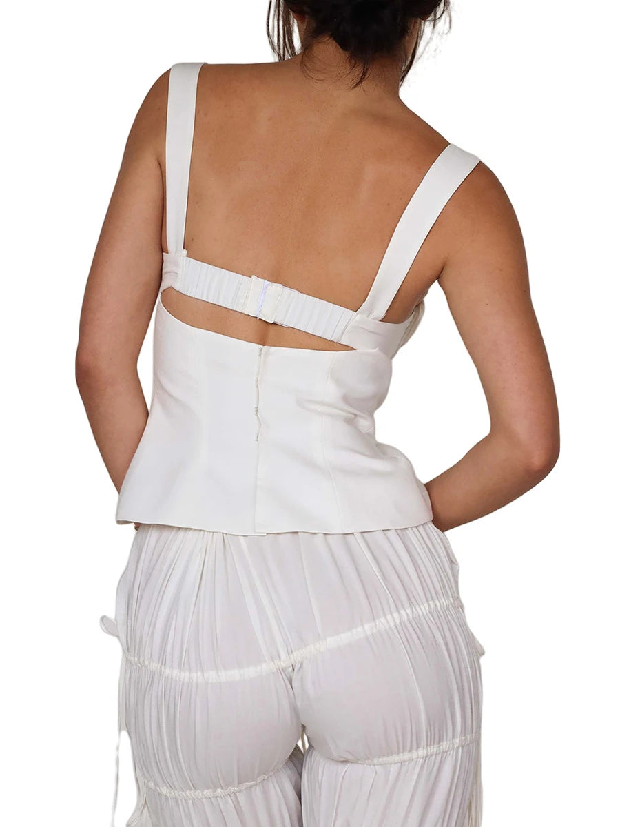 Women s Sleeveless V Neck Crop Top Off Shoulder Solid Color Casual Party Summer Sling Vest for Ladies