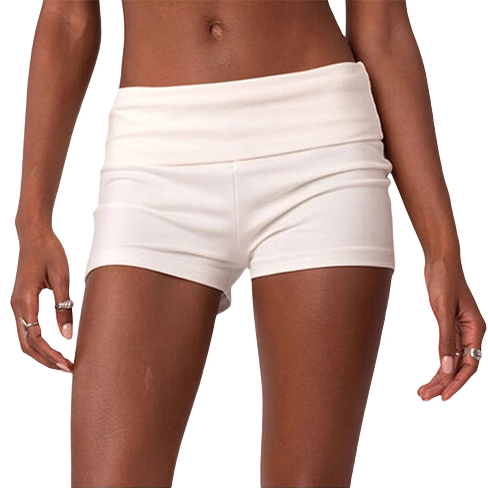 Summer Slim Yoga Shorts Women Casual Solid Color Fold Over Low Waist Lounge Shorts
