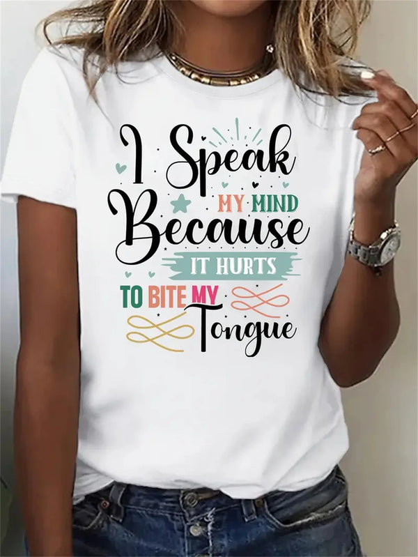 Women's Plus Size Cotton T-Shirt with Humorous Quote  - Breathable Round Neck Short Sleeve Casual Top for Summer