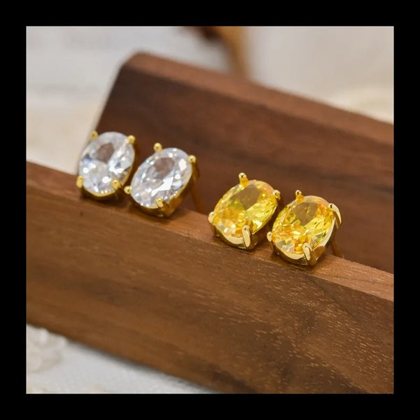 Japanese Colorful and Simple S925 Silver Stud Earrings, Citrine White Topa Shining Zircon Gold-plated Earrings, Factory Direct W