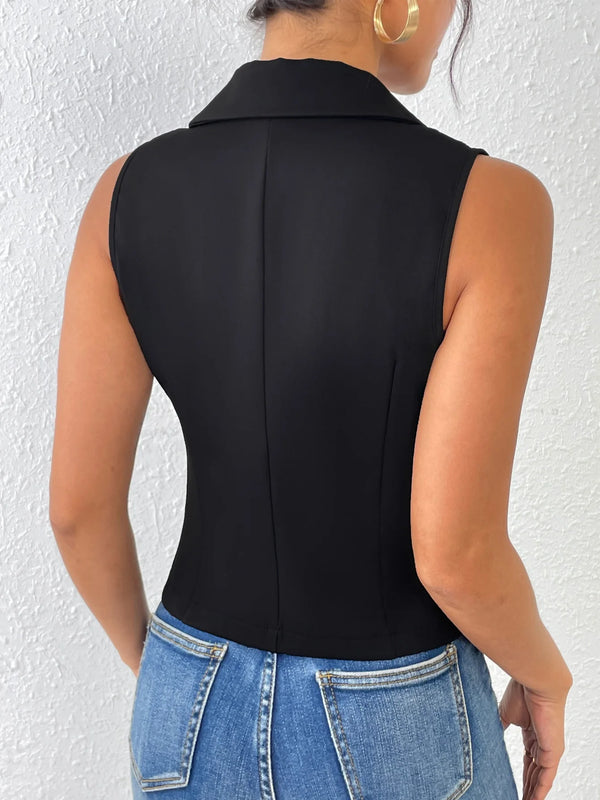 Women's Button-Down V-Neck Ladies Suit Vest Casual Sleeveless Regular Fit Lapel Vest