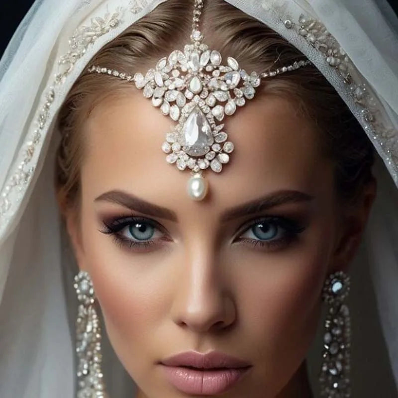 Stonefans Exaggerated Head Chain Jewellery Boho Arabian Indian Women Pearl Forehead Wedding Festival Headdress Accessories Gift