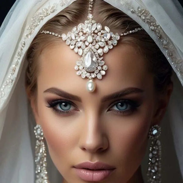 Stonefans Exaggerated Head Chain Jewellery Boho Arabian Indian Women Pearl Forehead Wedding Festival Headdress Accessories Gift