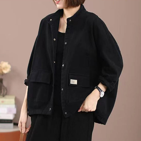 Vintage Brown Lapel Women's Jacket With Pocket Casual Loose Single Breasted Long Sleeve Coat Chic Lady High Street Commute Coats