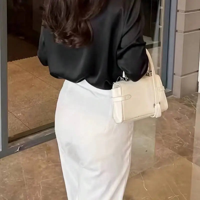 Plus Size Office Blouse Women - Elegant Silk Acetate Button Down Shirt | Autumn Long Sleeve Work Top