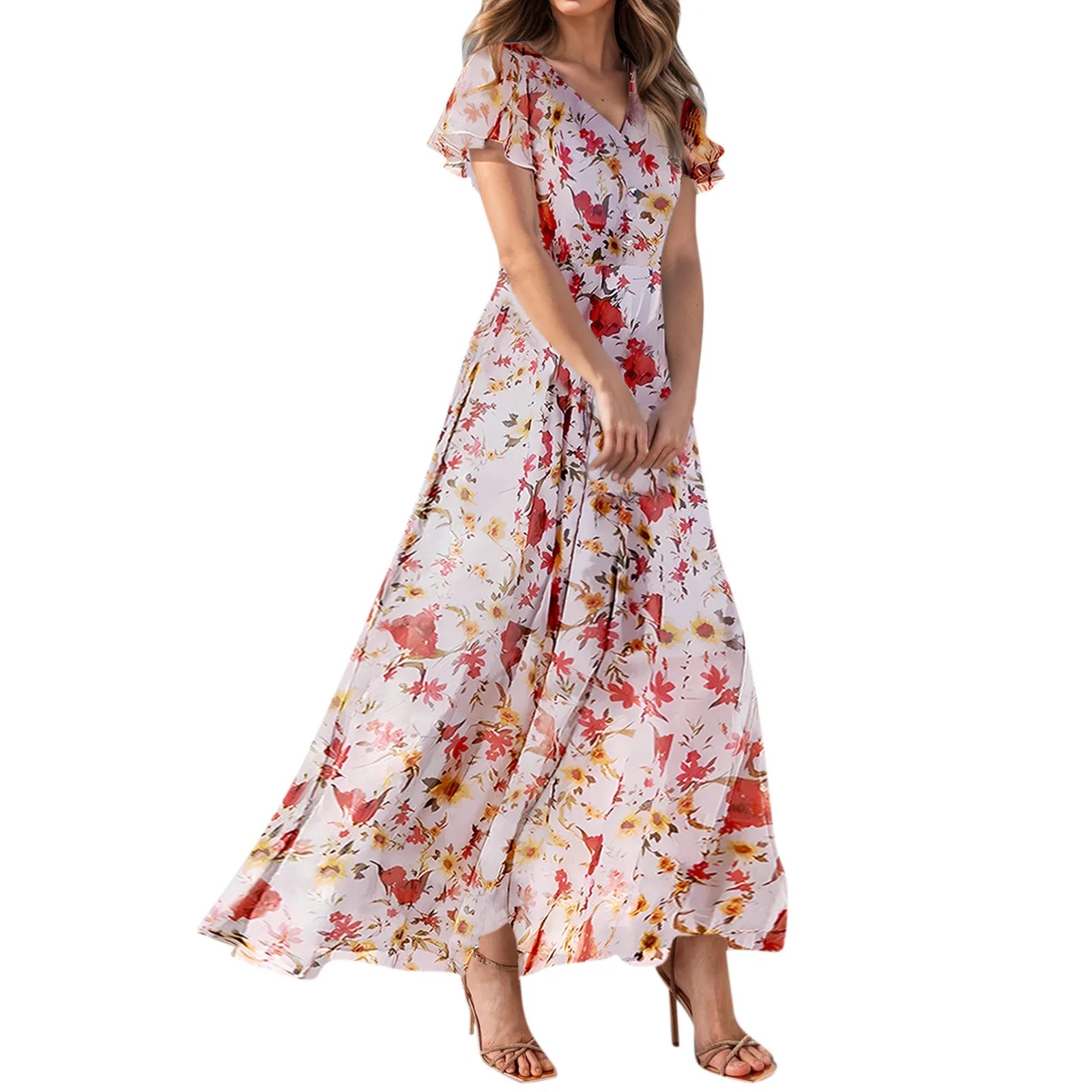 2025 Summer Dresses For Women Casual Short Sleeve Maxi Dresses Cute Floral Maxi Dress Evening Party Wedding Guest Dresses
