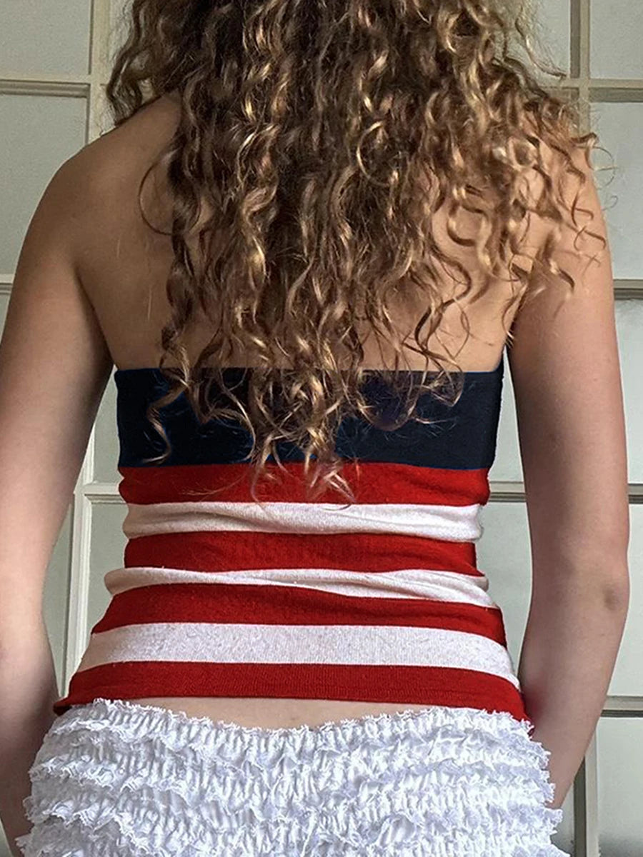 Women s Patriotic Sleeveless Tank Tops  Fit American Flag Print Halter Neck Vest for 4th of July Celebration and Summer