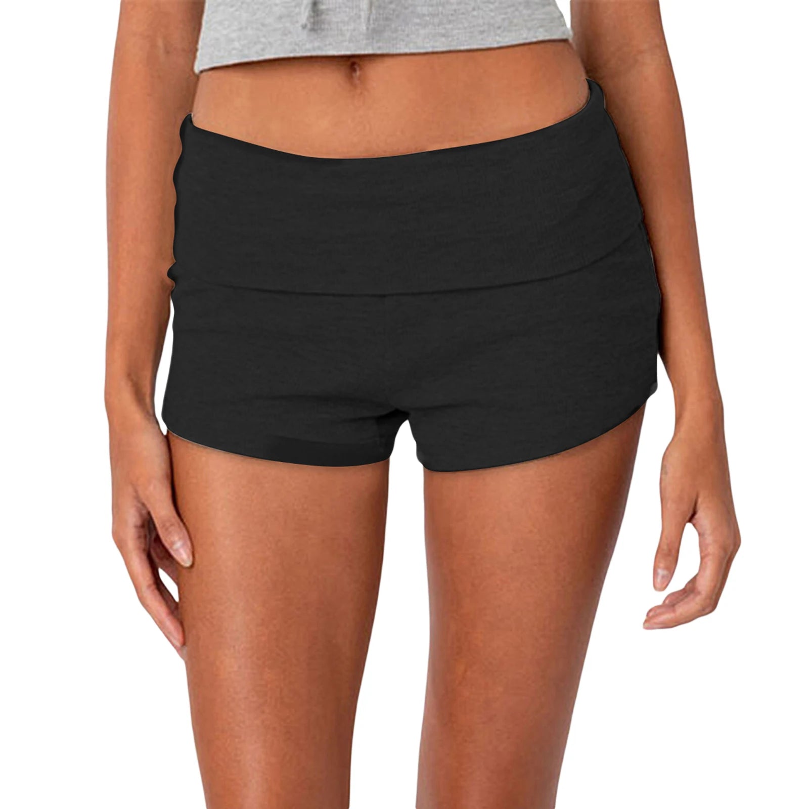 Summer Slim Yoga Shorts Women Casual Solid Color Fold Over Low Waist Lounge Shorts