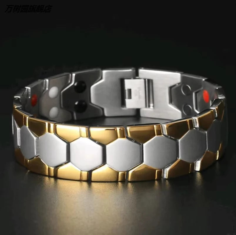 Men Bracelet Magnetic Alloy Therapy Bracelet Hexagon Luster Sleek Link Bangles Detachable Therapy Bracelet Daily Jewelry Gift