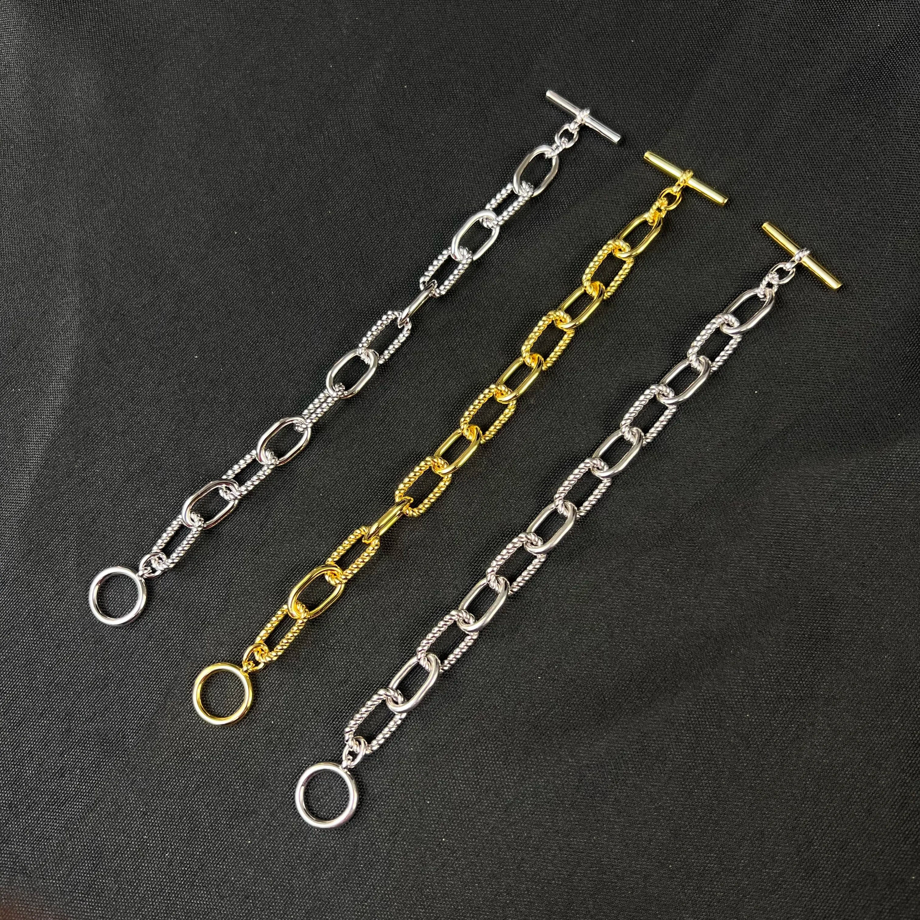 S925 sterling silver new button line rotating T buckle bracelet neutral fashion trend retro classic personality luxury jewelry