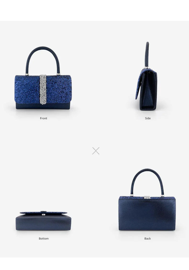 Sparkly Glliter Rhinestone Evening Bag With Handle Elegant Royal Blue Clutch Purse For Wedding Party Dinner Bag Banquet Bag