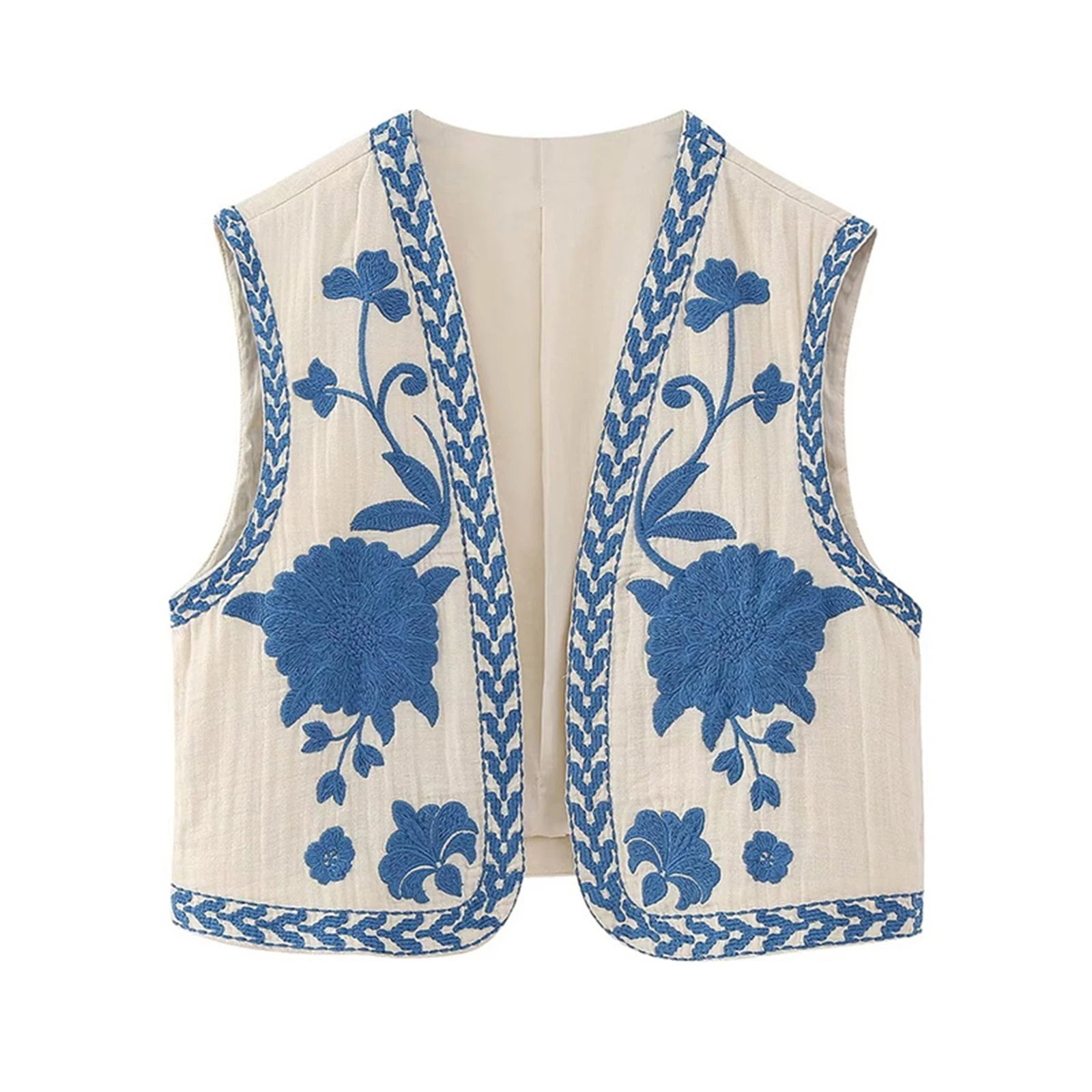 Sleeveless Embroidered Floral Vest with Open Front Design Stylish Outwear Gilet for Women s Casual Streetwear Collection