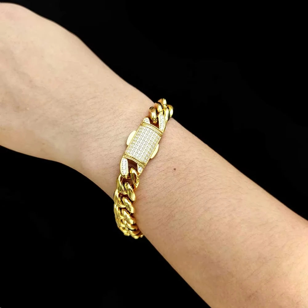 8/10/12/14mm New Men Chain Bracelet Stainless Steel Curb Cuban Link Chain Bangle for Male Women Hiphop Wrist Jewelry Gift