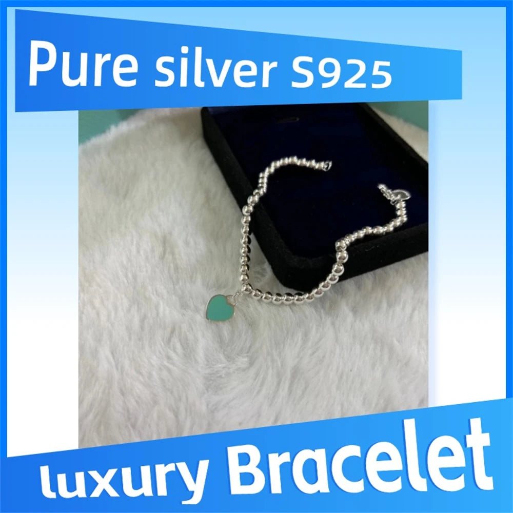 Étiquette coeur en argent Sterling 925 pur sur bracelet abead, personnalité de fête, haute qualité, mode luxe, banquet