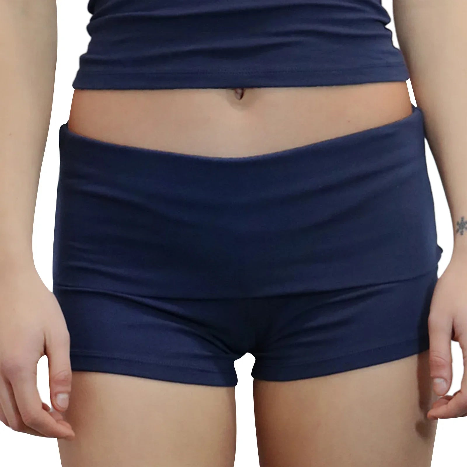 Summer Slim Yoga Shorts Women Casual Solid Color Fold Over Low Waist Lounge Shorts