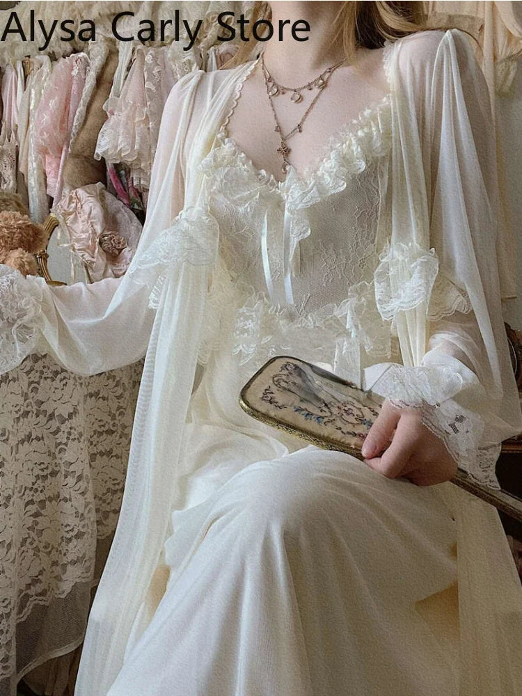 French Sweet Vintage Fairy Dress Women 2022 Autumn Lace Sexy Casual Korean Dress Female Court Chiffon Elegant Long Strap Dresses