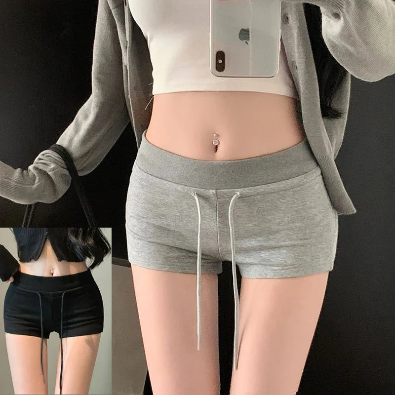 1pcs Spring Summer Women Slim Fit  Elasticity Short Female Low Waist Workout Shorts Black Lady Casual Drawstring Tight Hot Pant