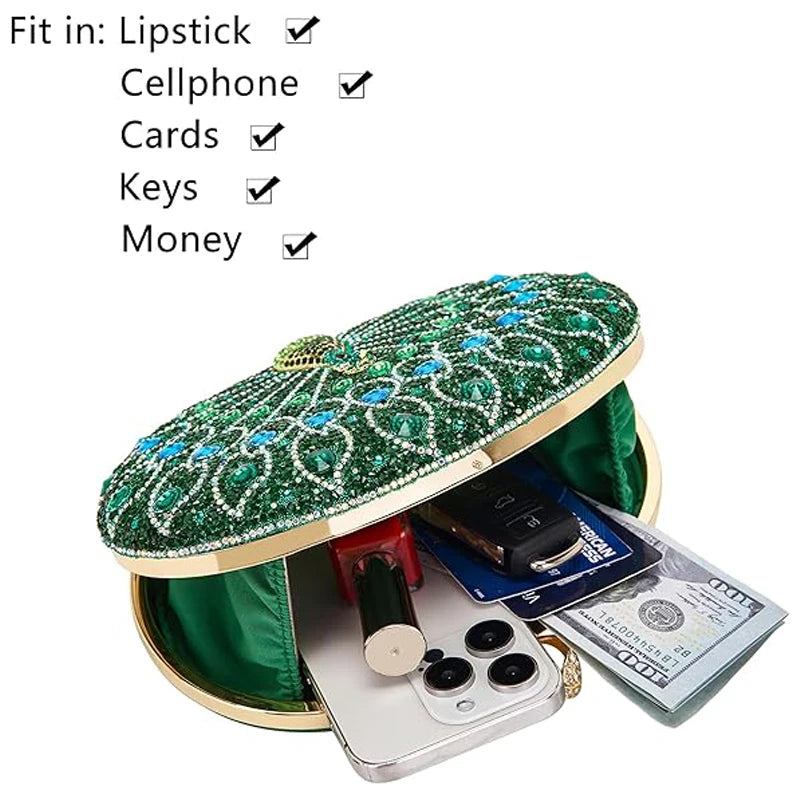 Rhinestone Clutch Purses for Women Evening Wedding Formal Party Prom Round Pearl Clasp Handbag Lady Crystal Diamond Shoulder Bag