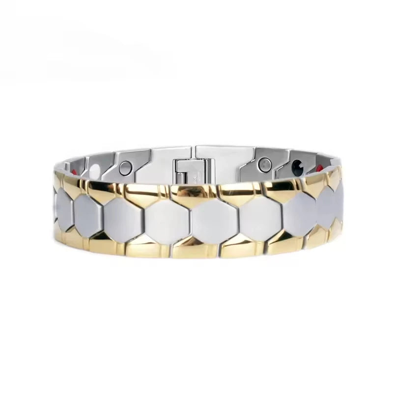 Men Bracelet Magnetic Alloy Therapy Bracelet Hexagon Luster Sleek Link Bangles Detachable Therapy Bracelet Daily Jewelry Gift