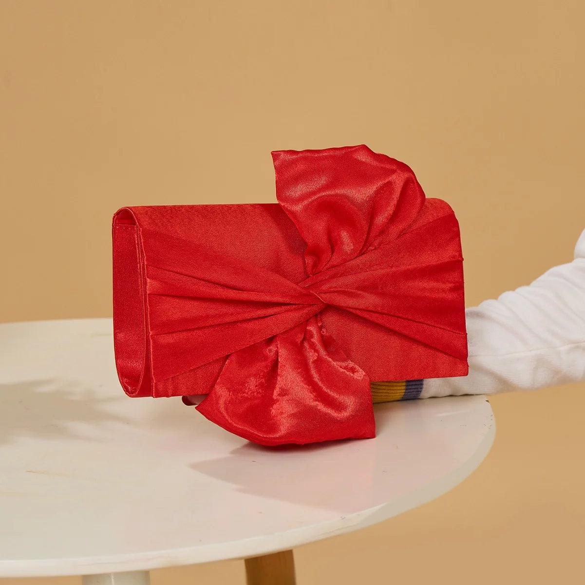 Fashion Bow Satin Evening Banquet Clutch Bag Women Elegant Chain Shoulder Crossbody Wedding Purse Prom Party Handbag Dinner Bags