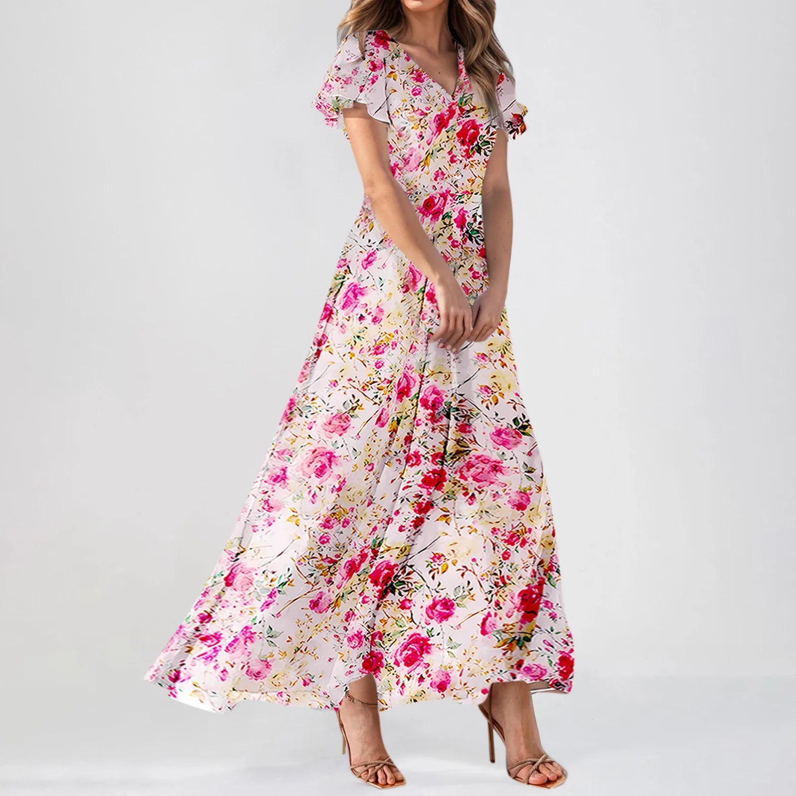2025 Summer Dresses For Women Casual Short Sleeve Maxi Dresses Cute Floral Maxi Dress Evening Party Wedding Guest Dresses