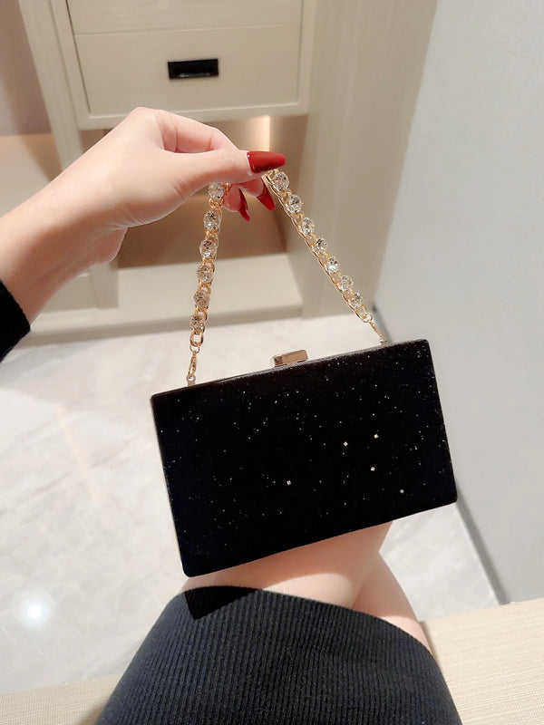 Women Square Evening Bag Shiny sequin Embellished Banquet Bag Handheld Handbag Evening Bag Dress Bag Prom Bag Chain Bag
