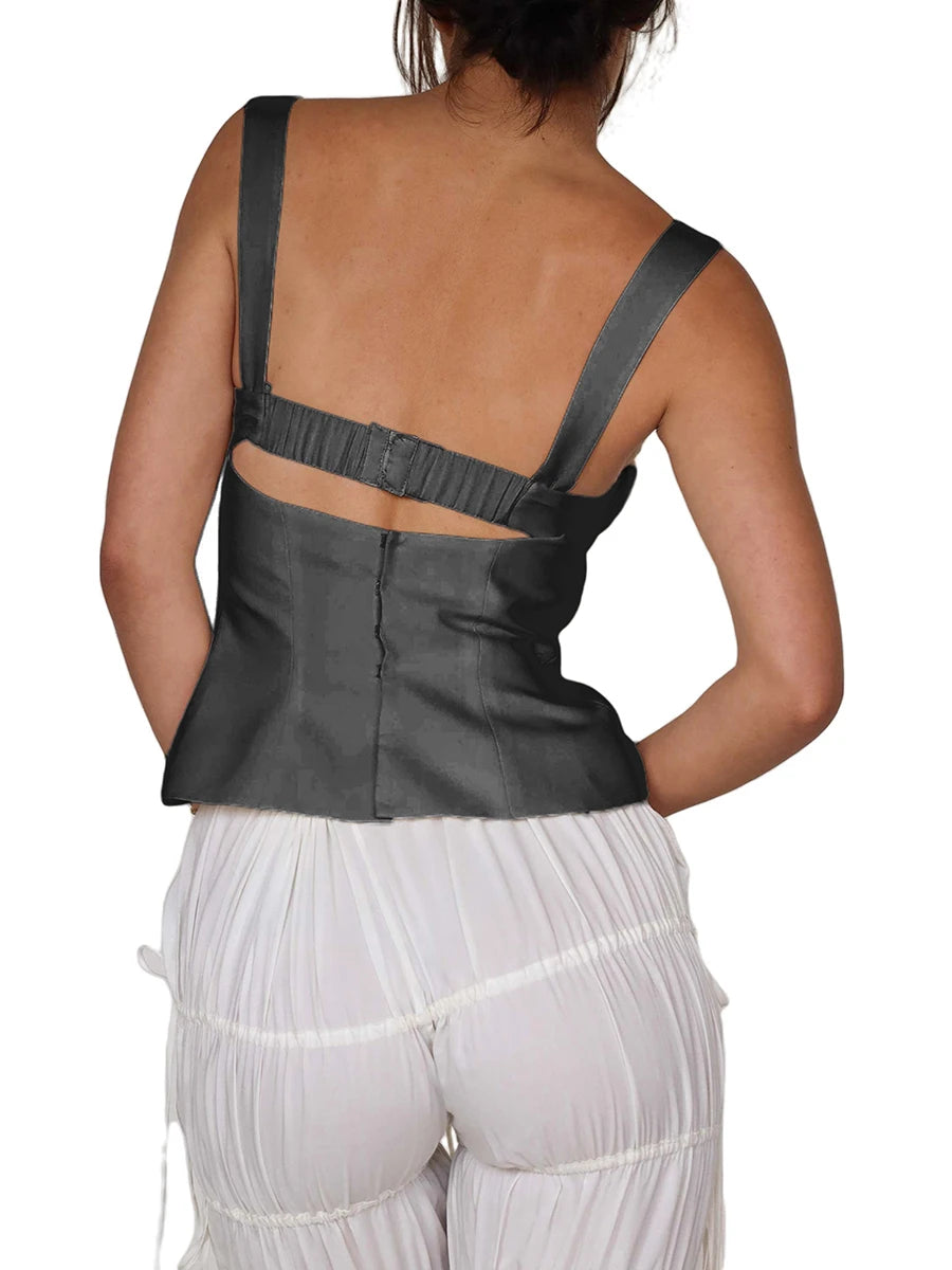 Women s Sleeveless V Neck Crop Top Off Shoulder Solid Color Casual Party Summer Sling Vest for Ladies