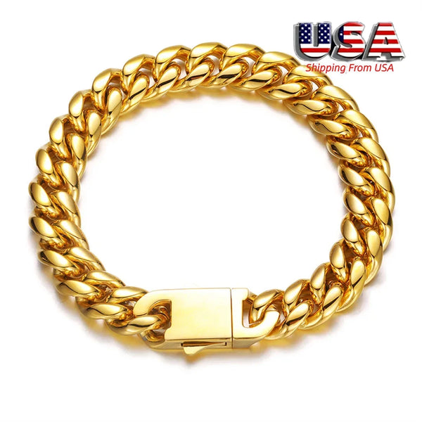 12/14mm 316L Stainless Steel Encrypted Cuban Chain Bracelet For Men Fashion Hip Hop Party Accessories Boyfriend Gift