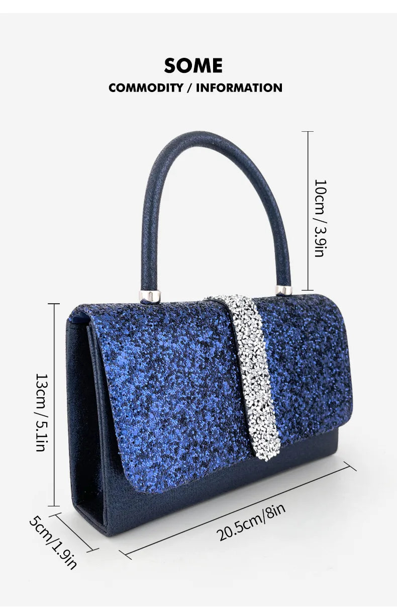 Sparkly Glliter Rhinestone Evening Bag With Handle Elegant Royal Blue Clutch Purse For Wedding Party Dinner Bag Banquet Bag