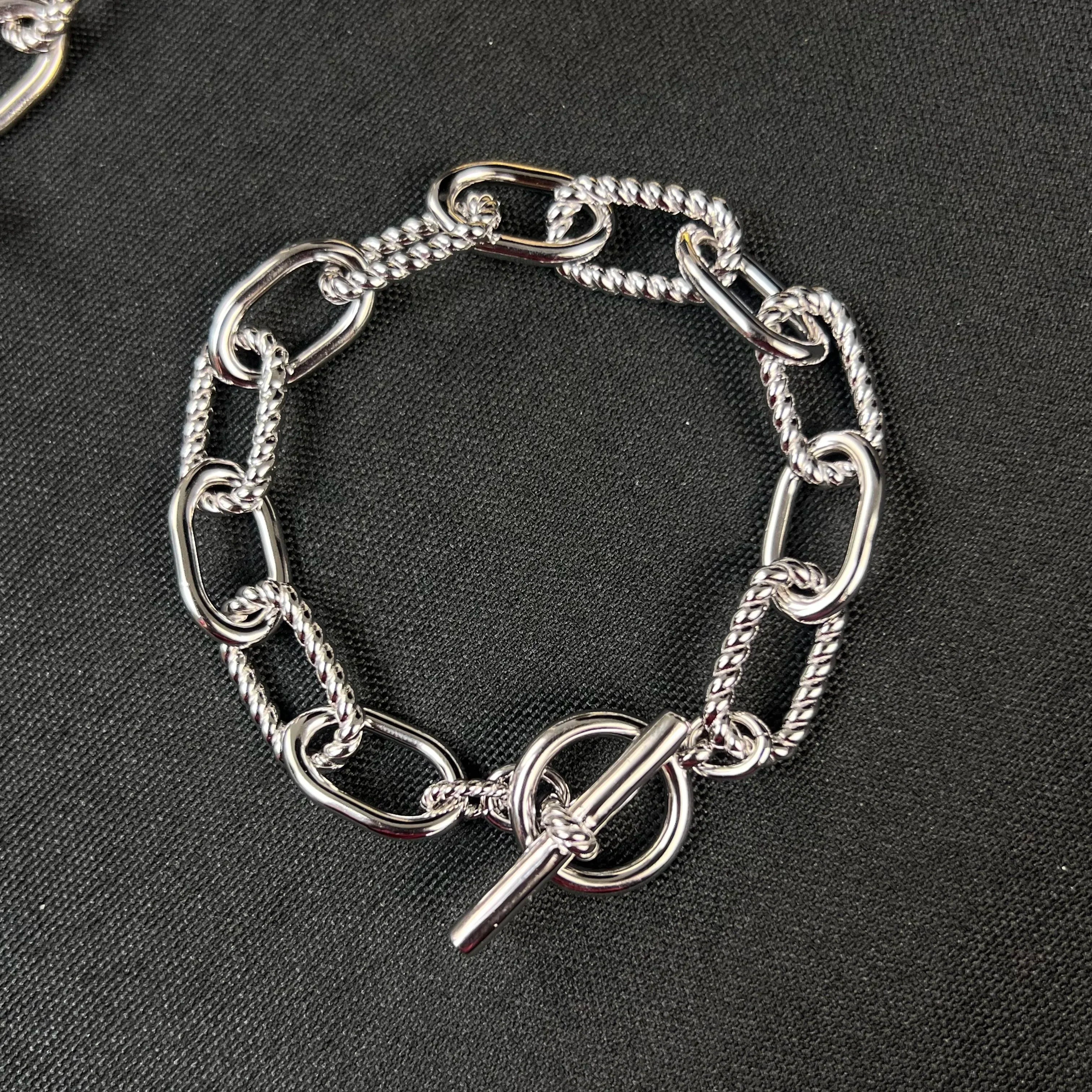 S925 sterling silver new button line rotating T buckle bracelet neutral fashion trend retro classic personality luxury jewelry